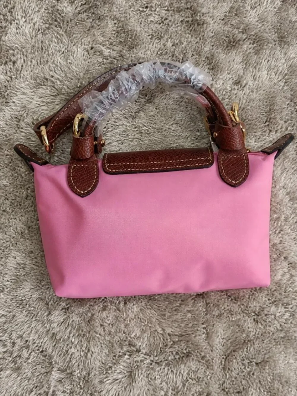 NEW Longchamp Le Pliage Pouch | Pink & Brown Leather Style